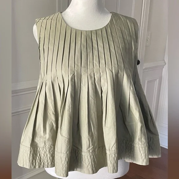 Mare Mare x Anthropologie Pleated Structured Swing Tank Top Moss Size Medium - Picture 3 of 6